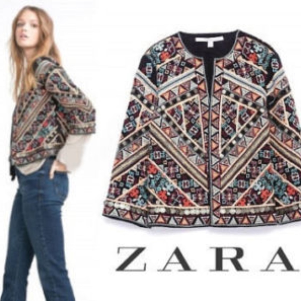 Zara embroidered embellished blazer jacket aztec - Picture 2 of 8